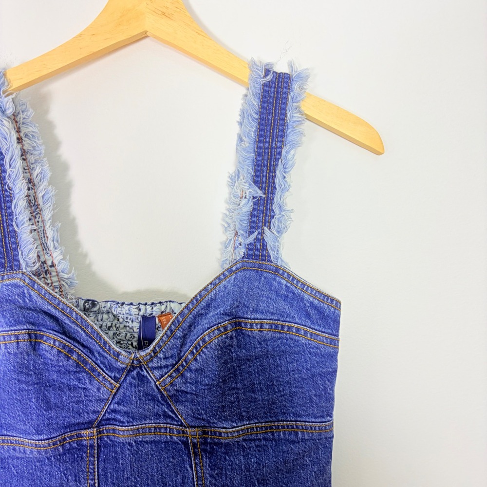 Pilcro Anthropologie Denim Corset Tank Top Vest Blue Frayed Straps Size 4 NEW - Picture 3 of 7